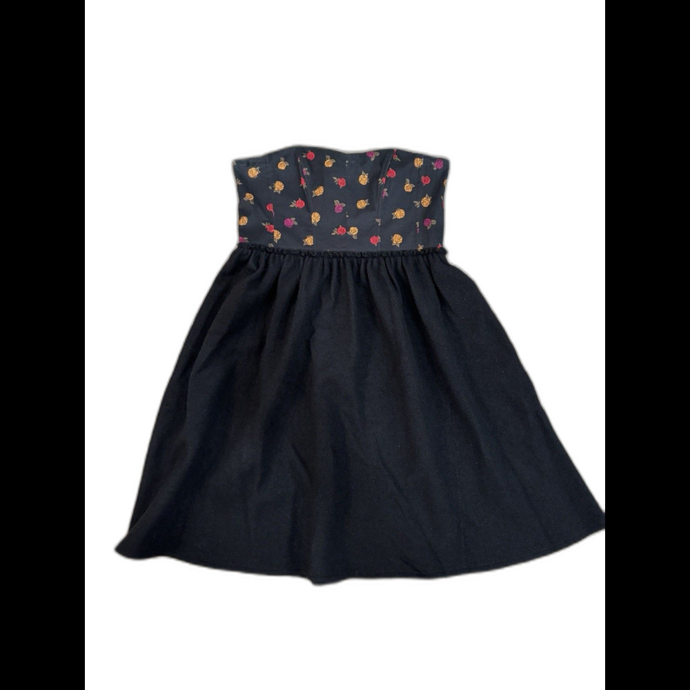 Anthropologie Black Wool Corset Strapless‎ Dress Size Medium Wool Coquette